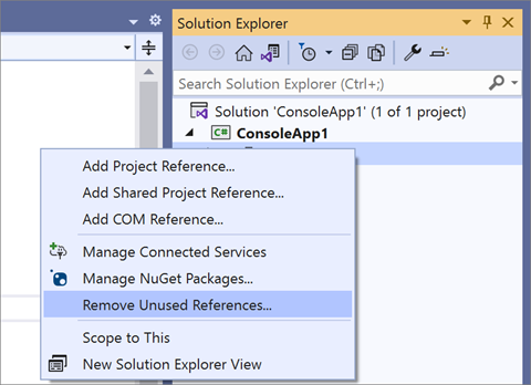  Remove Unused References in Visual Studio 2019 v16.10 Preview 1