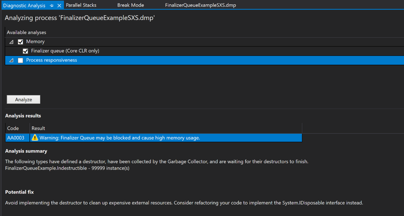  New Memory Dump Analyzers in Visual Studio 2019 v16.9