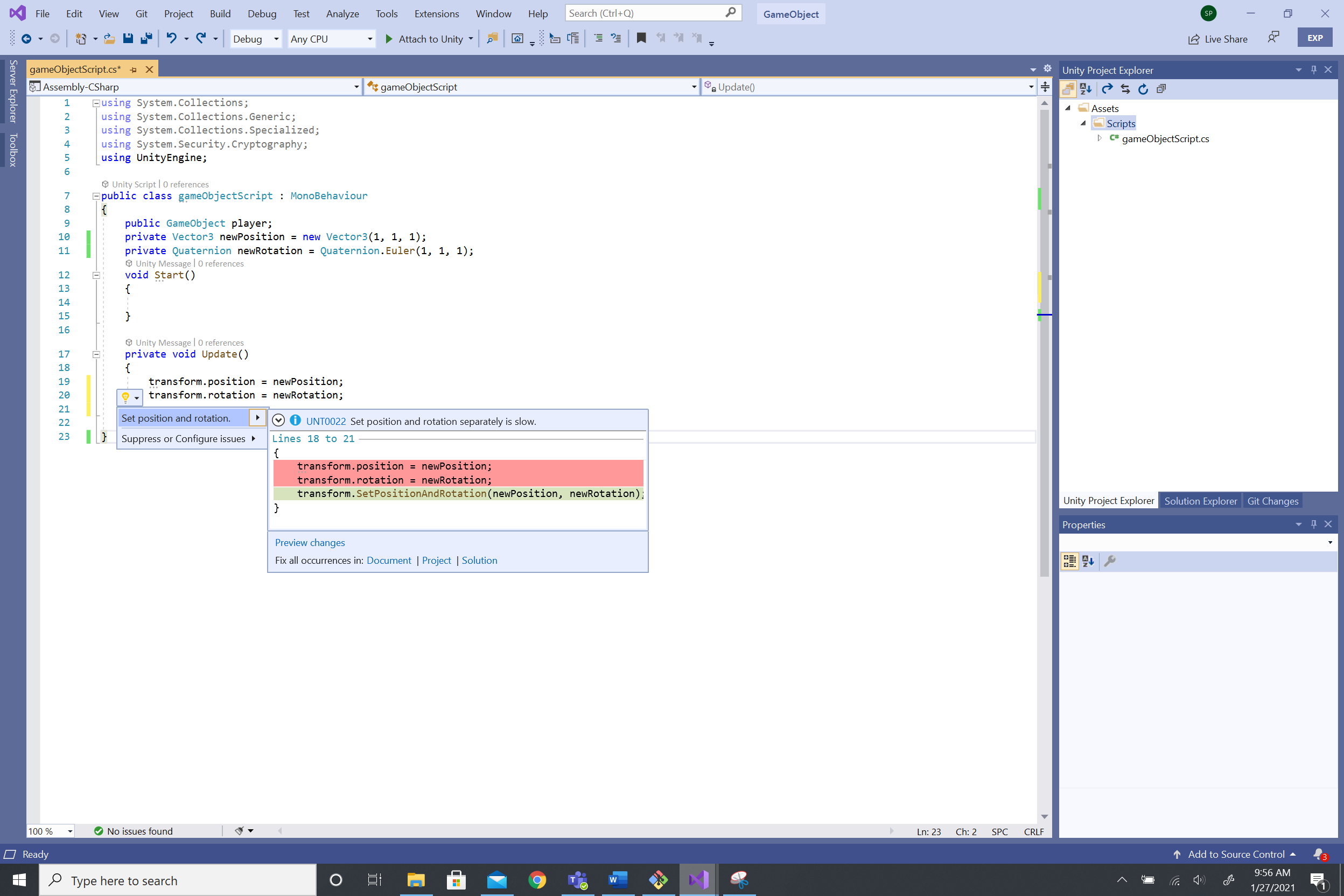 Screenshot showing the finished refactoring being used in Visual Studio.