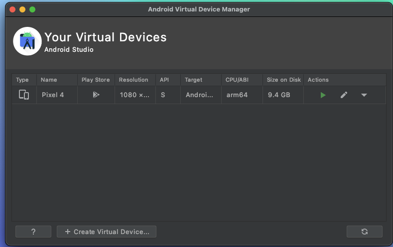 Android Development Studio Android Virtual Device Manager (AVD)