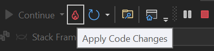Location of the "Hot reload" button on the Visual Studio command bar