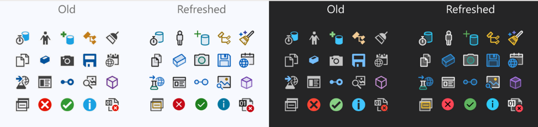 Side by side comparison of Visual Studio 2022 icons