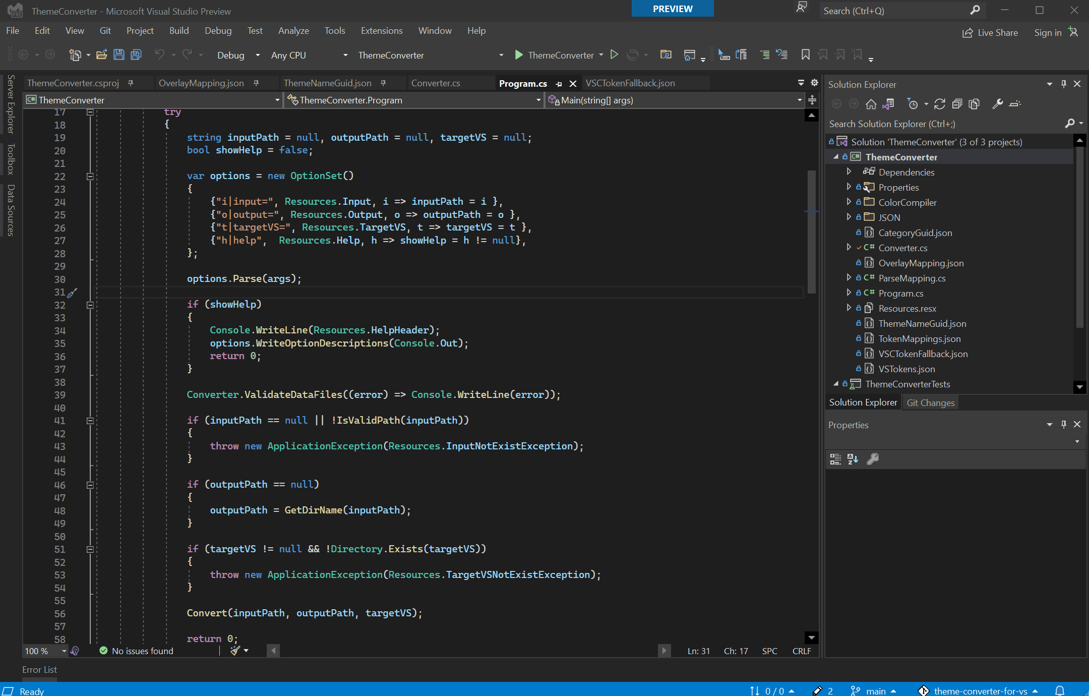 Switching themes in Visual Studio