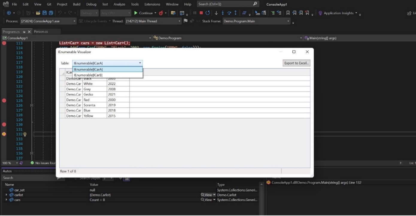 IEnumerable Table Visualizer - Multiple IEnumerable Implementation 