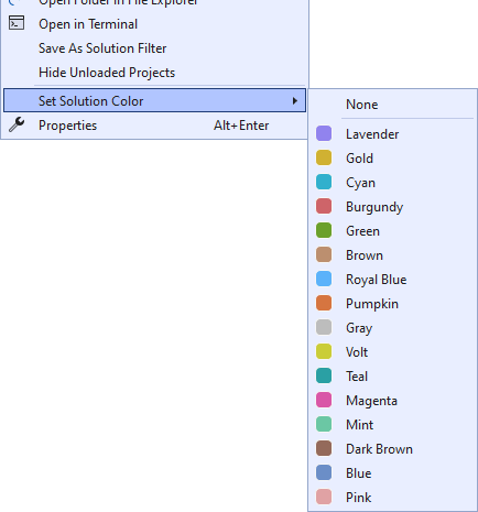 Solution/Folder context menu