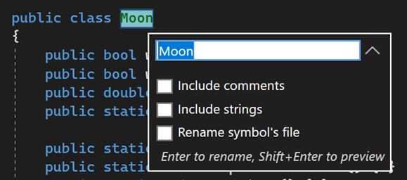 Inline rename feature being used in Visual Studio