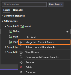 Multi-repository support for branch management from the status bar
