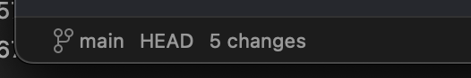 Git状态栏的详细信息。从左到右，它包含一个读取“main”的按钮，标签读取“HEAD”，按钮读取“5 changes”