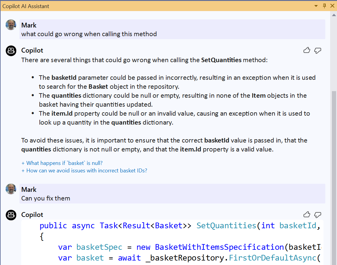 GitHub Copilot chat for Visual Studio 2022