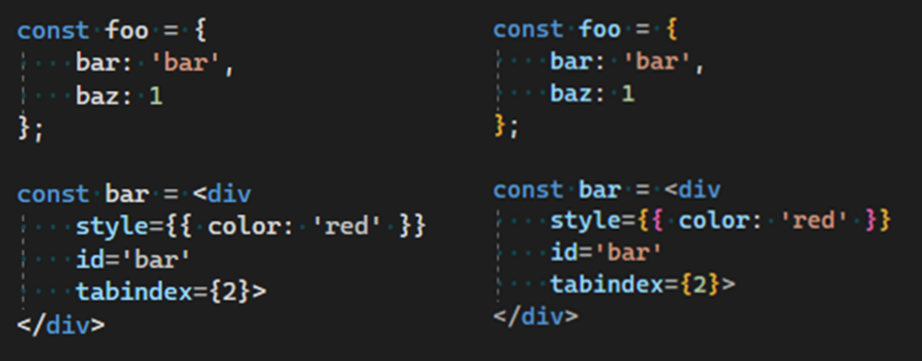 Before and after comparison of the new syntax highlight of parameter names