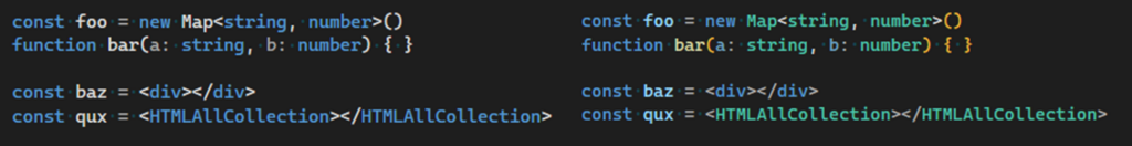 Before and after comparison of the new syntax highlight of types