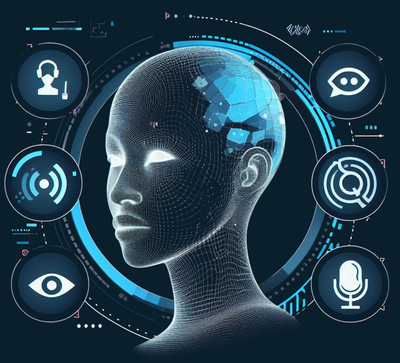 插图概述了人工智能功能，包括计算机视觉、语音识别、图像识别等。