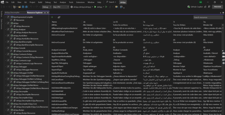 Image of grid view UI in the VS resource Explorer