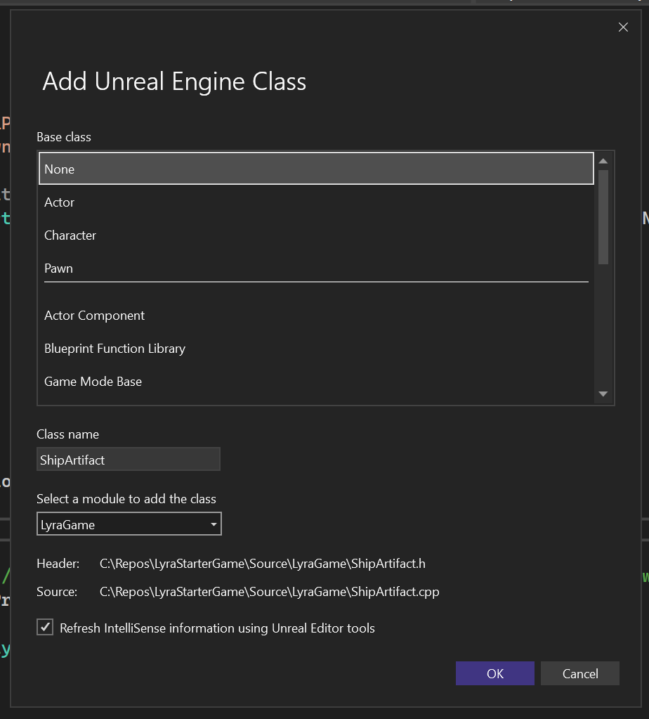 You can now find the common class templates in Visual Studio’s Add New Item dialog just as you would find in the Unreal Engine Editor.