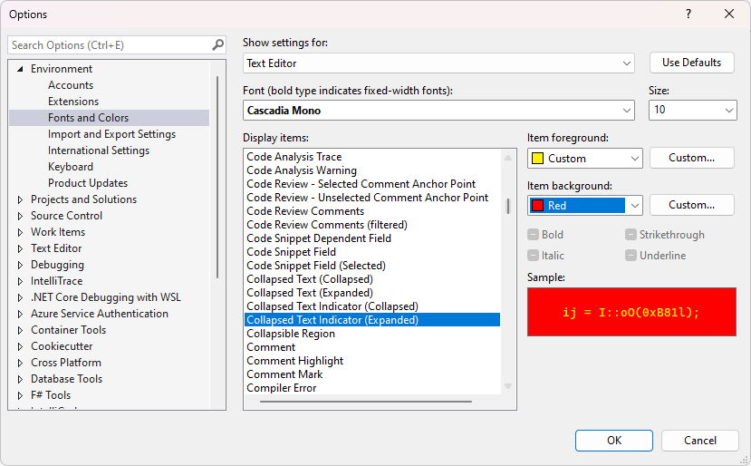 Customizing the collapsed text indicator to yellow and red