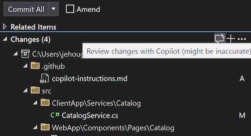 Copilot reviews changes and suggests commit improvements