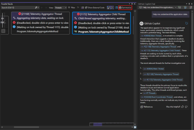 Copilot Chat Integration In Parallel Stack Deadlock example