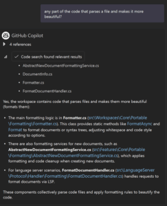 Copilot chat response using semantic search returning semantic matches