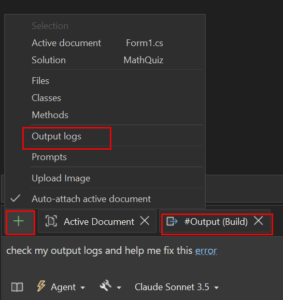 Output window in the attachment context window