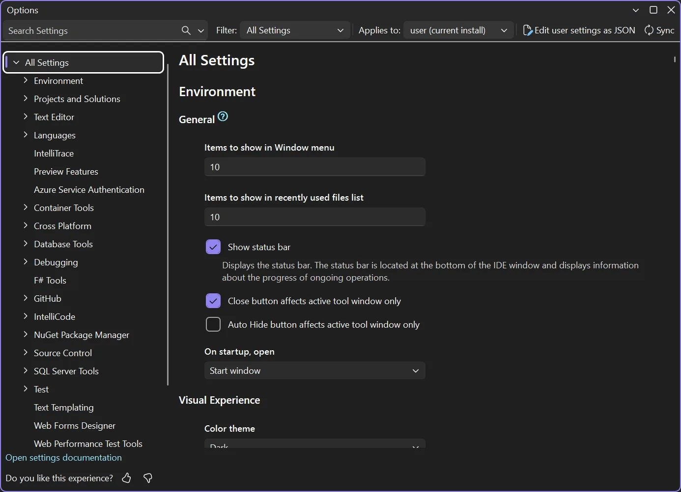 Visual Studio 2026 introduces a new modern settings experience