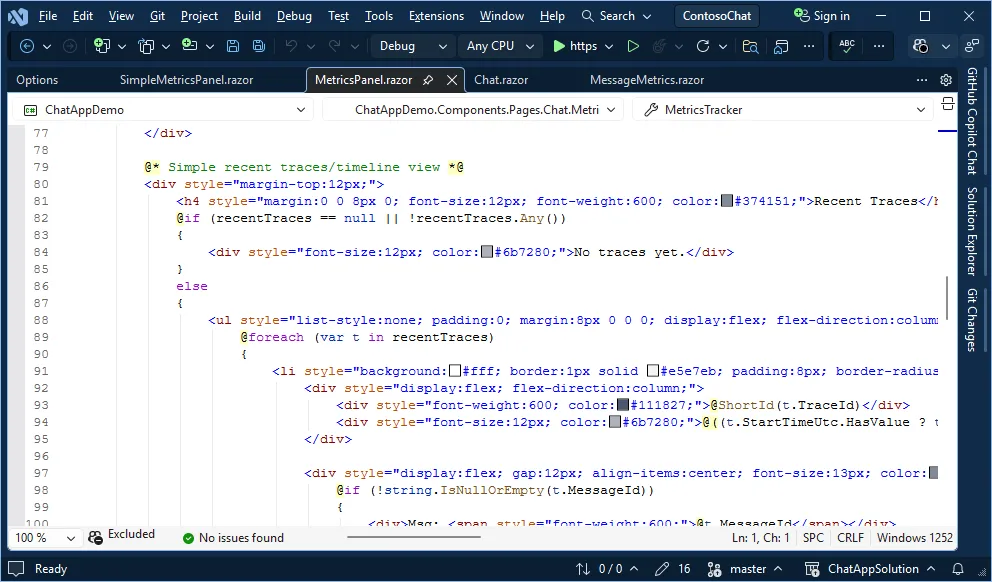 A screenshot of the editor using a light theme while the Visual Studio 2026 shell uses a darker looking theme.