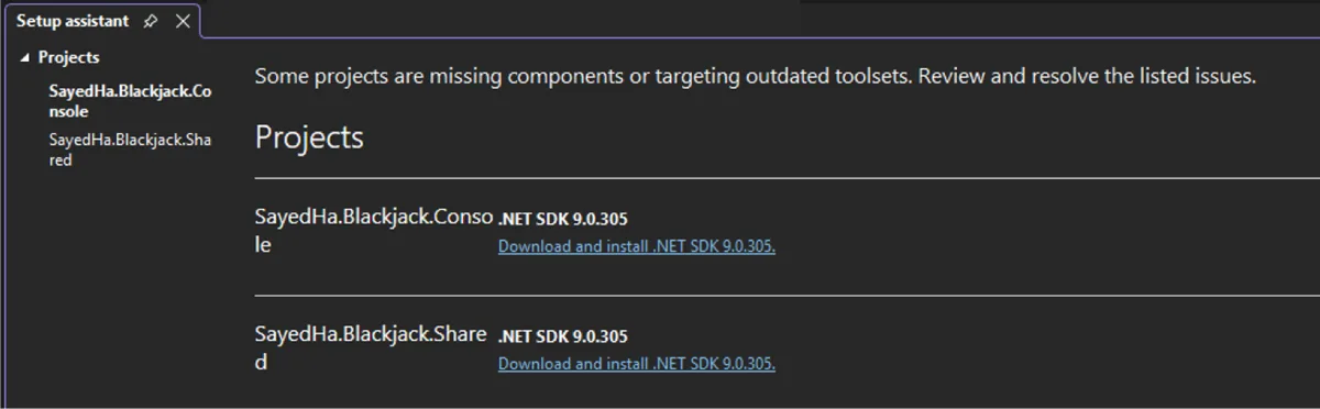 Image of .NET Setup Assistant experience