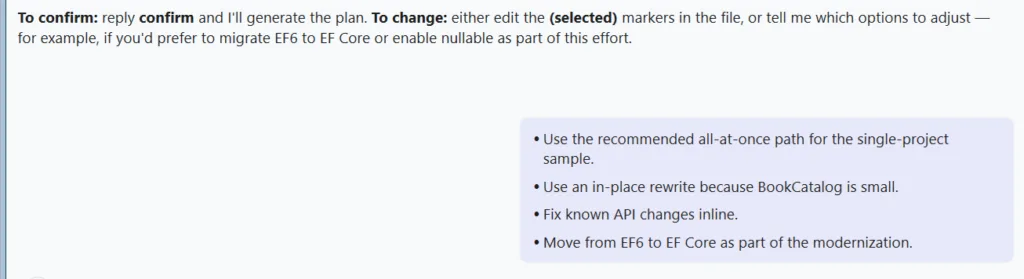 screenshot of accepting the default options for upgrading.