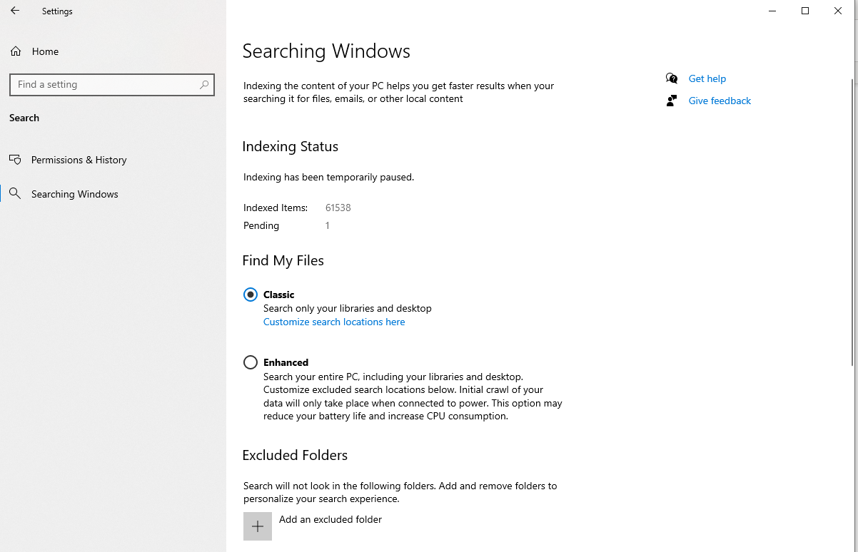 Configuration and Settings - Windows Search Platform
