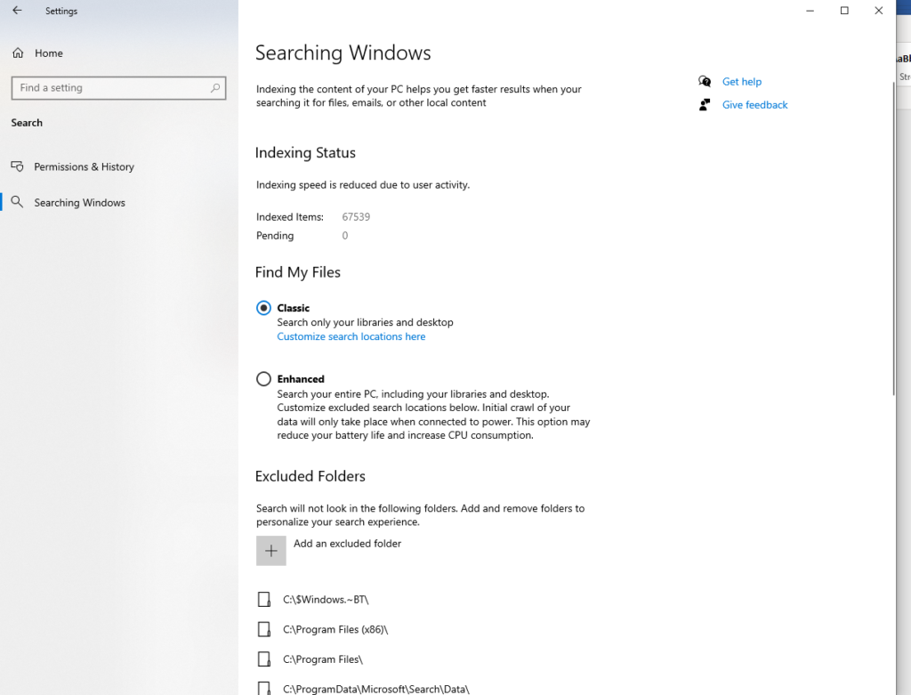 Configuration and Settings Windows Search Platform