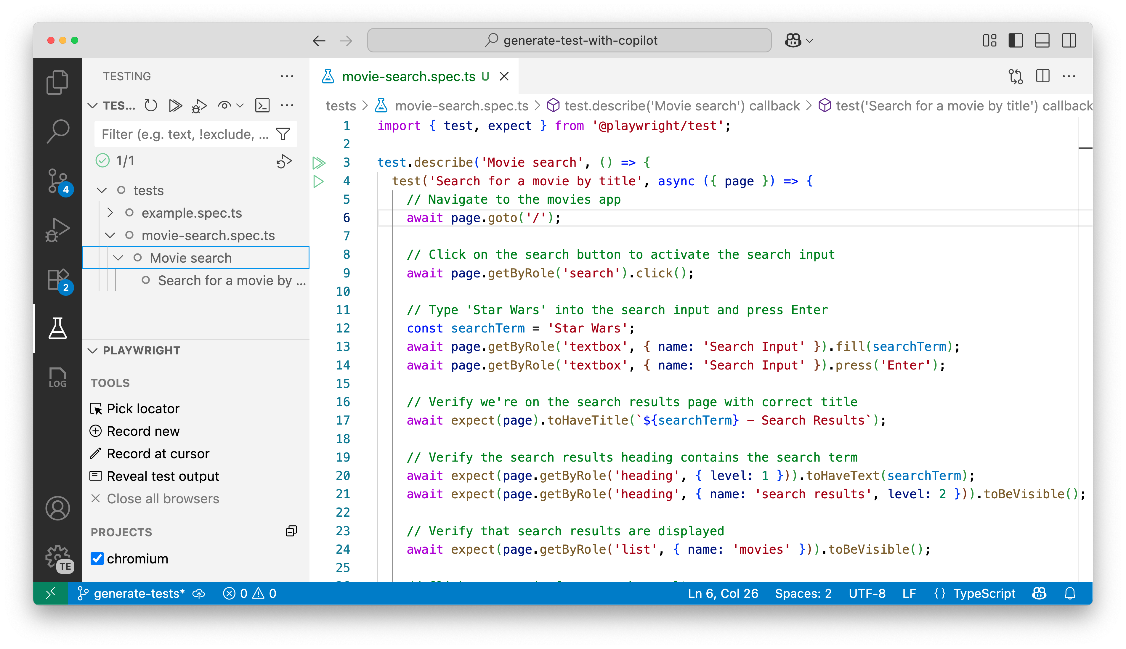 vs code extension for playwright