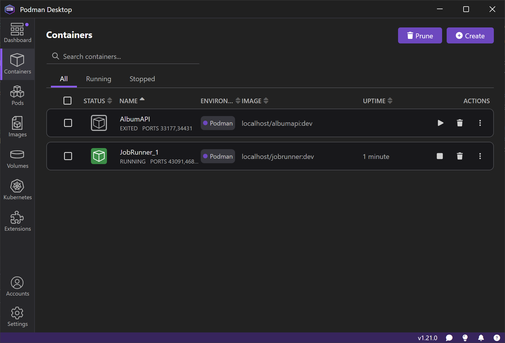 Podman Desktop Screenshot