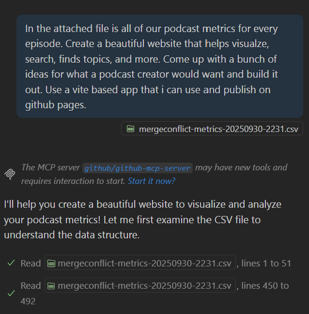 Screenshot of the opening prompt in GitHub Copilot