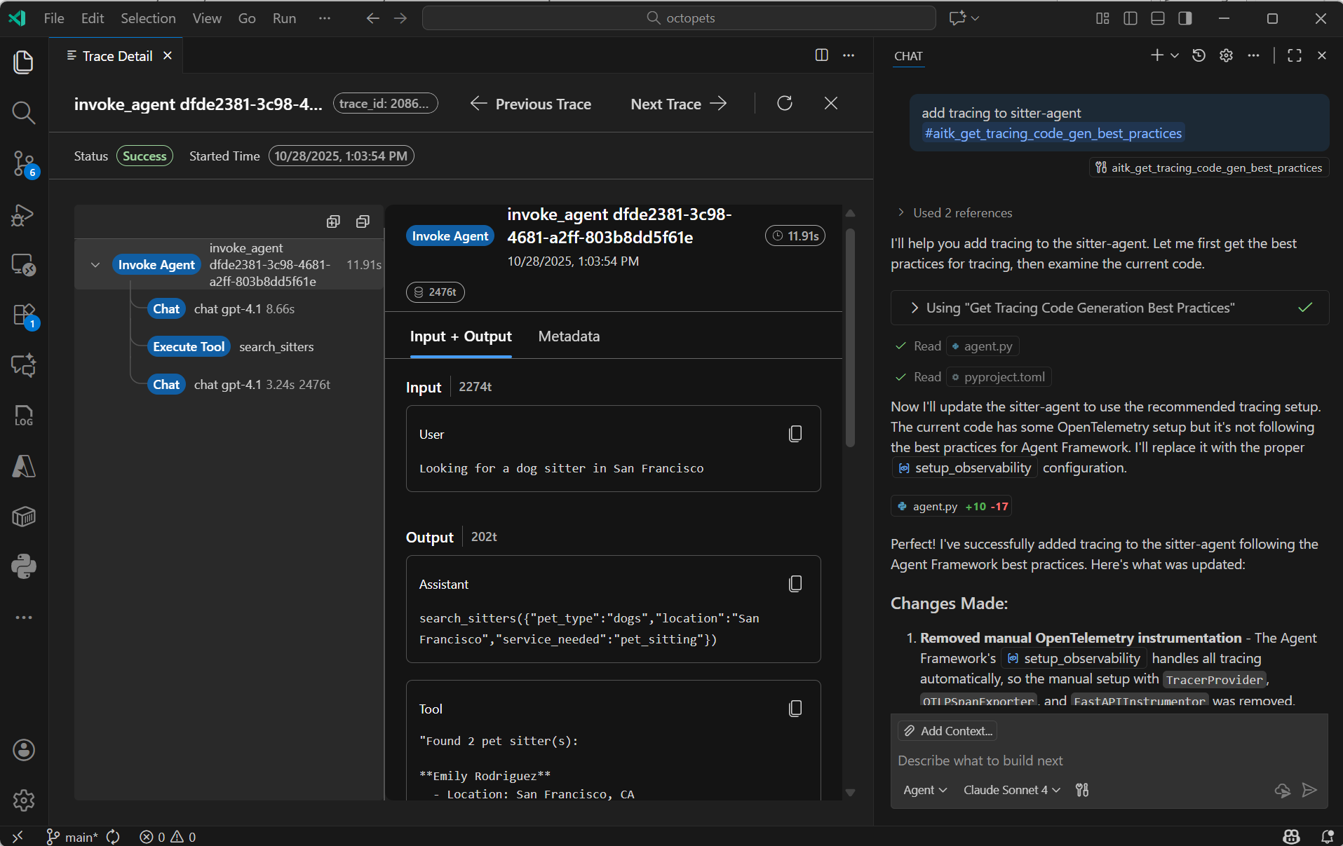 Visual Studio Code showing toolkit traces and visualization