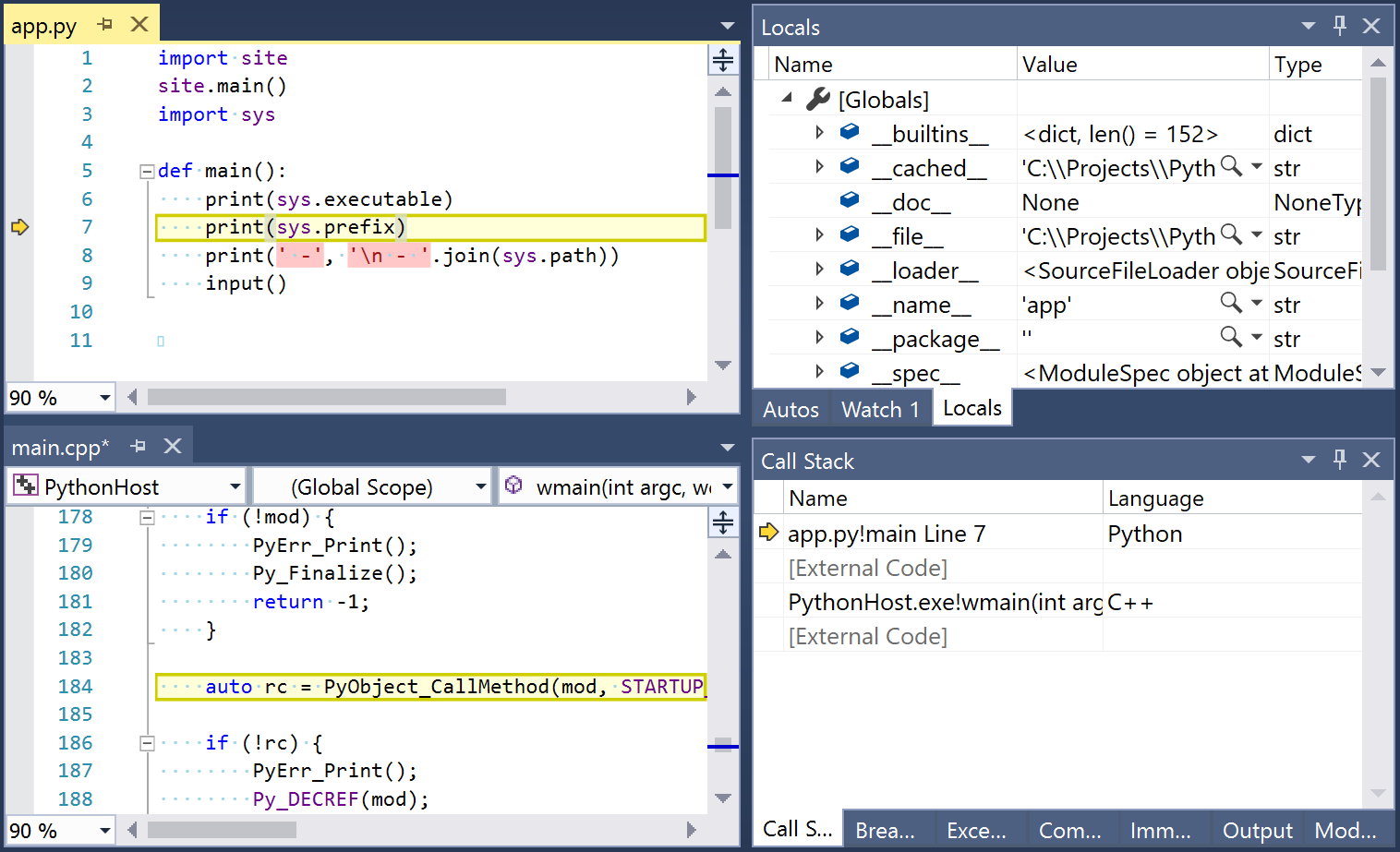 Call python from c. Visual c++ Python. Отладчик PDB Python. Пример кода на Python Visual Studio. Дебуг питон.