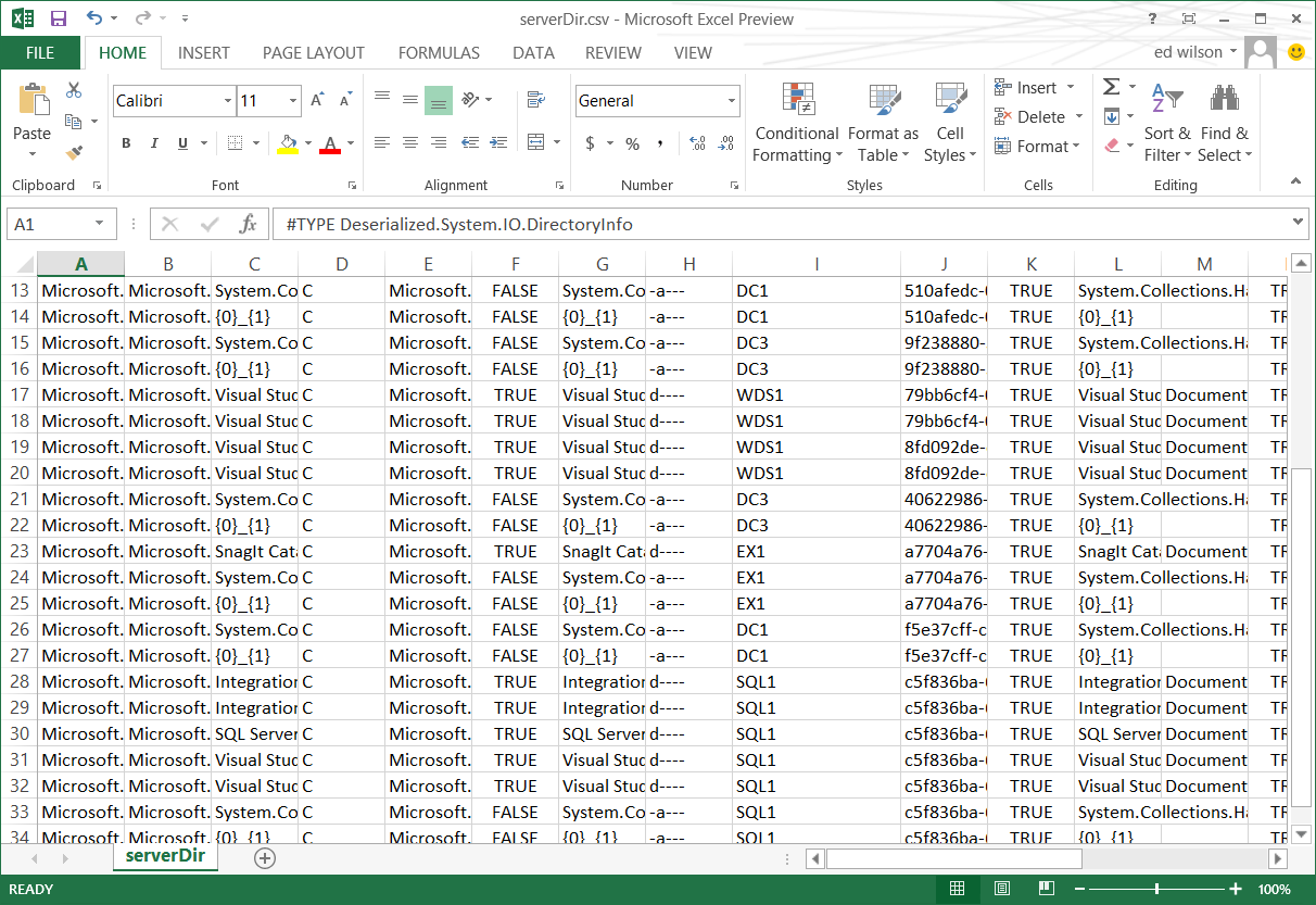 Image of Excel output