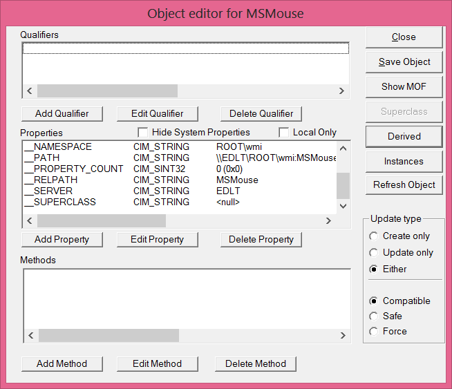 Image of Object editor for MSMouse