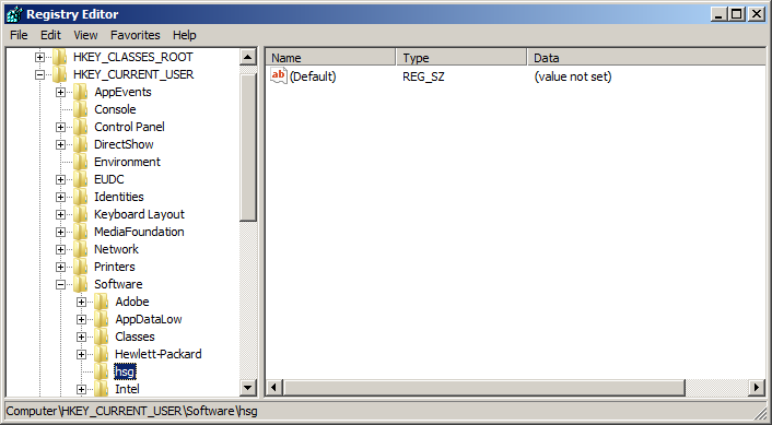 Image of Registry Editor page