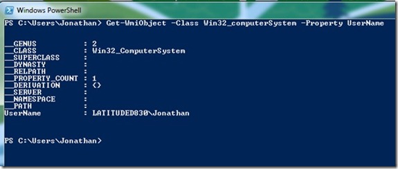 Image of running WMI query with UserName property