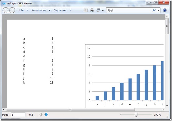 Image of one XPS file created from an Excel workbook