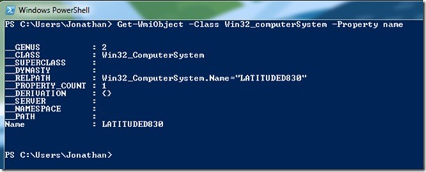 Image of results of running WMI query interactively