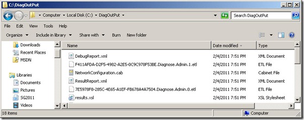 Image of files in DiagOutPut folder