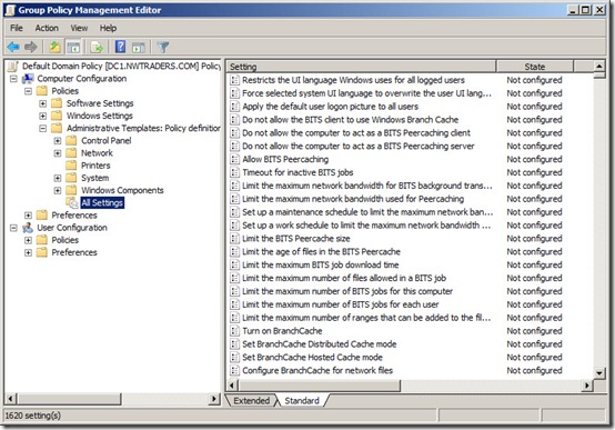 Image showing some of several thousand policy settings in Group Policy Management Editor