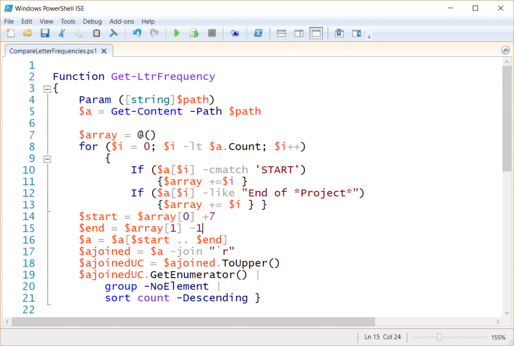 Screenshot of the complete function code in the in the Windows PowerShell ISE.