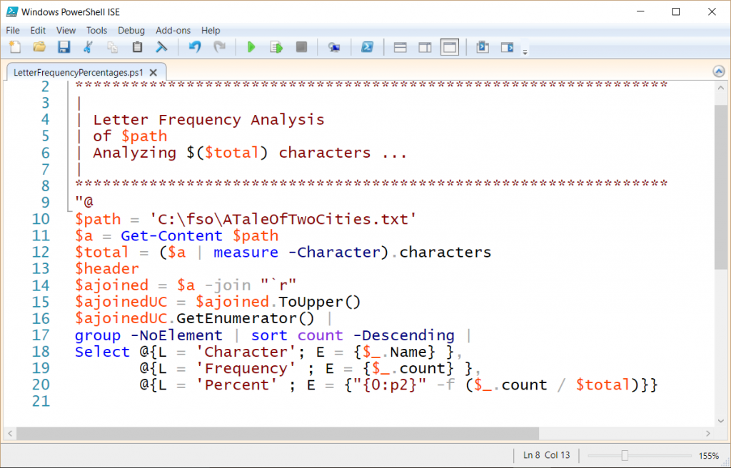 Screenshot of completed script in PowerShell ISE.