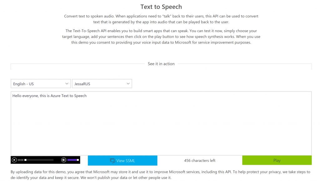 Screenshot of Bing Speech