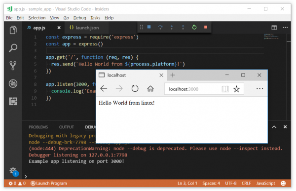 Running  on WSL from Visual Studio Code - Windows Command Line