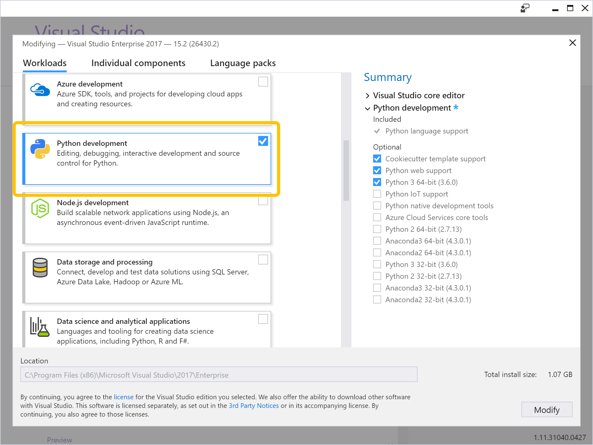 python in visual studio 2017