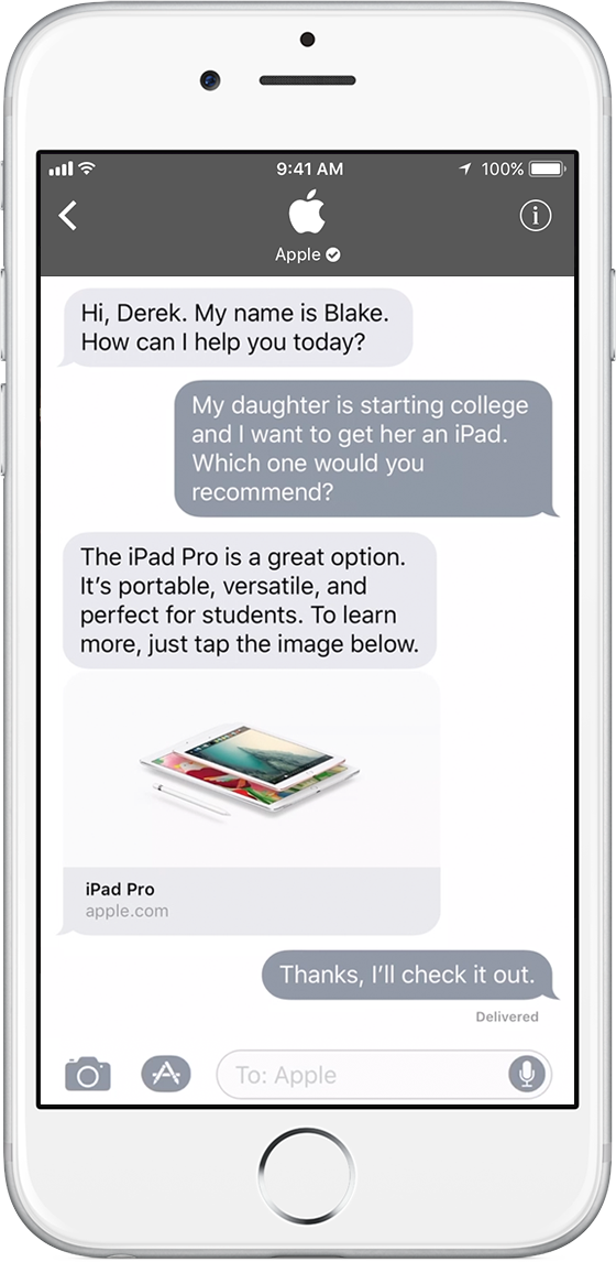New Business Chat APIs added in iOS 11.