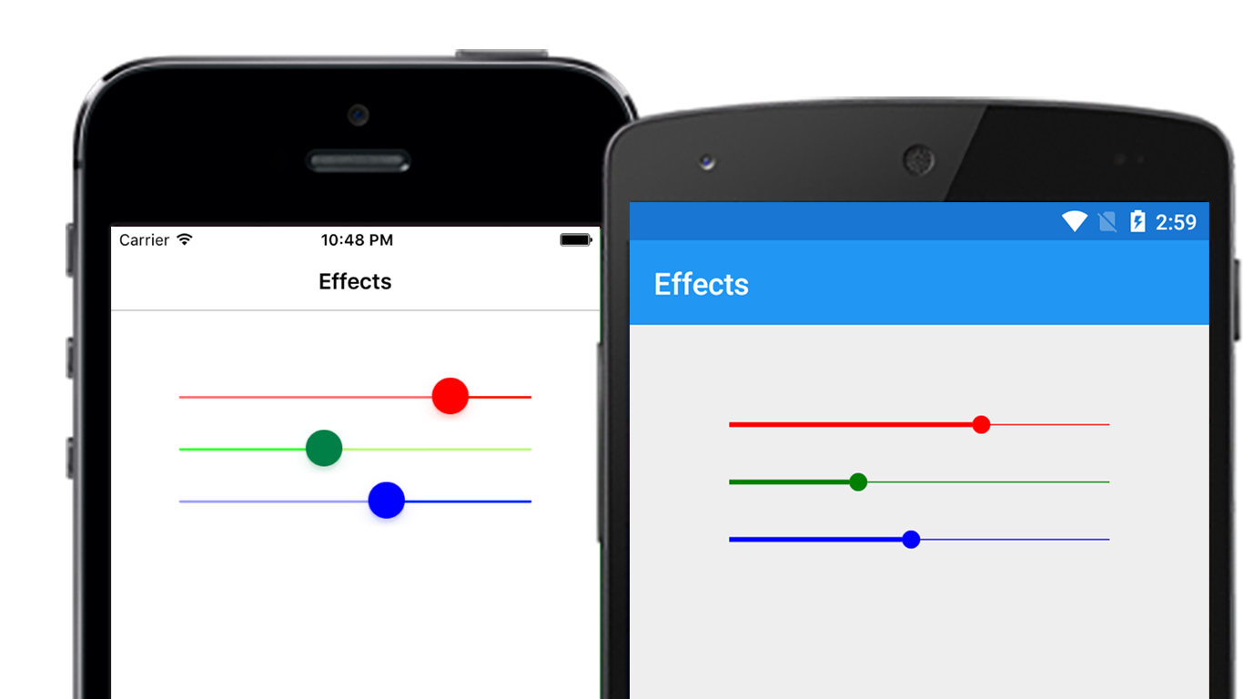 Showing off Xamarin.Forms 2.1's new feature named effects with the Slider control.
