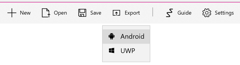 Ink to Code Android Export Button